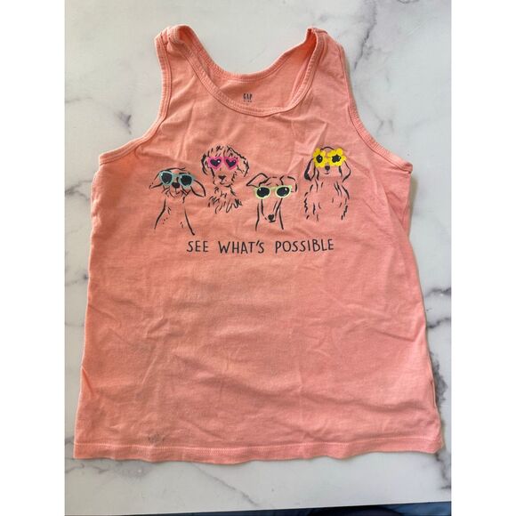 Gap girls Large coral dog puppy tank top Chihuahua greyhound in sunglasses summe - Picture 1 of 4
